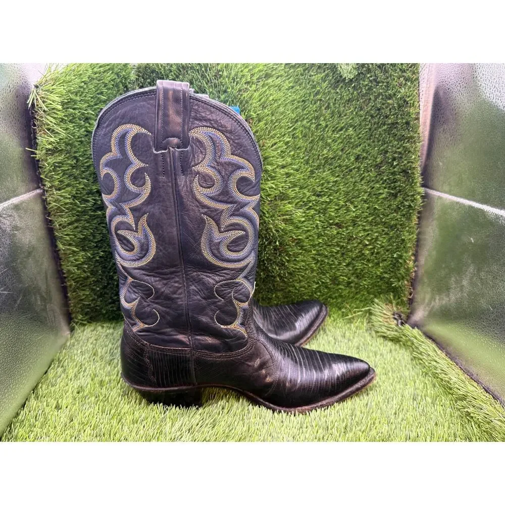 Vintage Nocona Western Boot Men's 7.5 Black Leather Cowboy Equestrian Rodeo